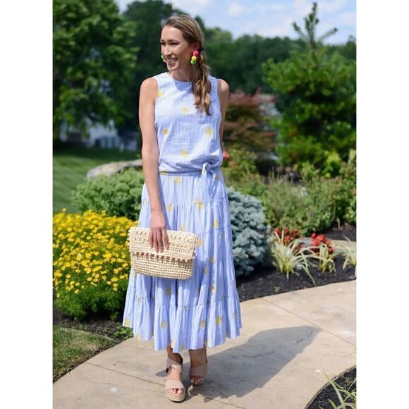 J. CREW Embroidered Pineapple Skirt & Tank Size XS & 2.  SELLING AS A SET - Picture 1 of 14